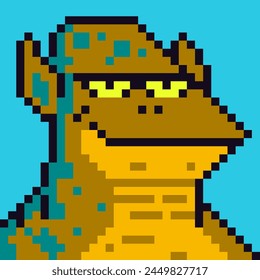 Avatar pixel animal character, cartoon vector icon, game user or web profile, 8-bit reptile head, social net anthropomorphic portrait, minimalistic fashion, vector crypto art background