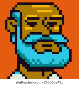 Avatar pixel bearded male character, cartoon icon, game user or web profile person, people, 8-bit guy, social net portrait, man face with beard, minimalistic fashion vector illustration.