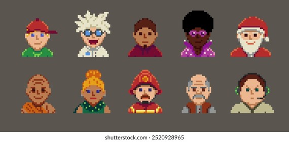 Avatar pixel characters, youth men and women, cartoon vector icons. Game user or web profile pixel avatars of persons and people for social net portrait, 8bit boy, young, girl, man and woman faces