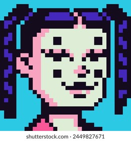 Avatar pixel funny female character, cartoon vector icon, game user or web profile persons and people, 8-bit girl, social net portrait, young woman face, minimalistic fashion, vector