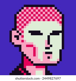 Avatar-Pixel menschliche Figur, Cartoon-Vektorgrafik-Ikone, Spiel-Nutzer oder Web-Profil Personen und Personen, 8-bit-Typ-soziales Netzporträt, junges Männergesicht, minimalistische Mode, Vektorgrafik-Krypto-Kunst-Hintergrund.