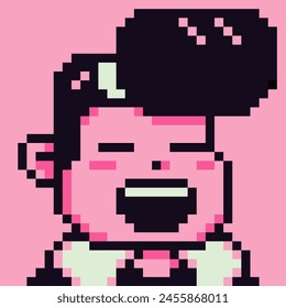 Avatar pixel woman face, female fashion character, cartoon vector icon, game user or web profile persons and people, 8-bit girl, social net portrait, minimalistic vector background.