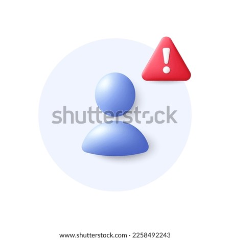Avatar placeholder with attention alert 3d icon. Business communication headshot. Profile avatar with danger sign. Neutral gender user. Profile portrait. Warning button with avatar headshot. Vector