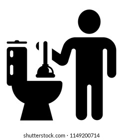 
avatar of plumber holding suction pump plunger with toilet commode for unclogging toilet 
