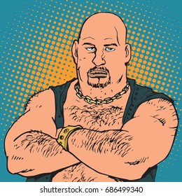 avatar portrait bald biker. Pop art retro vector illustration