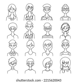 Avatar Portrait Doodle vector icon set. Drawing sketch illustration hand drawn line.