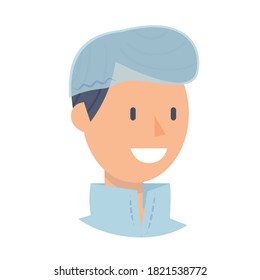 Avatar or portrait of male person, trendy people. Cartoon vector flat illustration isolated on white background.