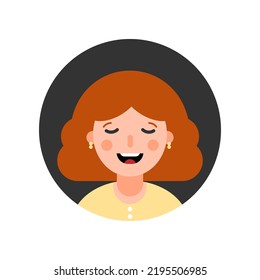 Avatar, Portrait, Profile Picture Of Red-haired Woman Talking,
Speaking, Singing. Mother, Aunt, Teacher Representation. Vector Illustration, Round Icon. 