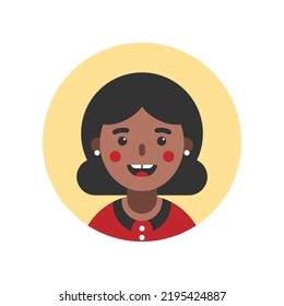 Avatar, Portrait, Profile Picture Of Smiling Dark-haired Woman. Mother, Aunt, Teacher Representation. Vector Illustration, Round Icon. 