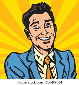 avatar portrait smiling male. Pop art retro vector illustration
