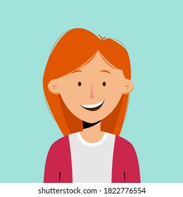 Avatar portrait of a young woman. Vector illustration in flat style