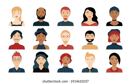 Avatar Portraits. Business People Diverse Faces, Man And Woman Persons, Team Group And Employee, Vector Isolated Characters