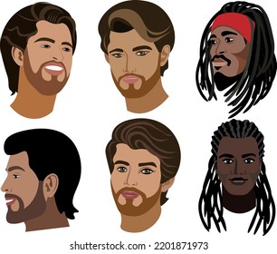 Avatar portraits of handsome guys with dreadlocks smiling Indian young guys with trendy hairstyles Vector