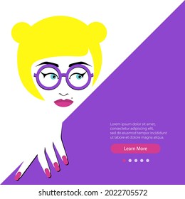 Avatar of pretty bloodline with glasses. Portrait of fashionable girl. flat vector illustration.