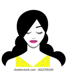 Avatar of pretty brunette. Portrait of fashionable girl. flat vector illustration.
