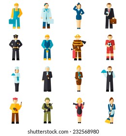 Avatar professions flat avatars set with fireman pilot worker doctor isolated vector illustration