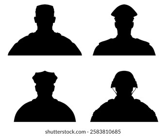 Avatar profile army and police face silhouette or icon. Unknown or anonymous person. Vector illustration