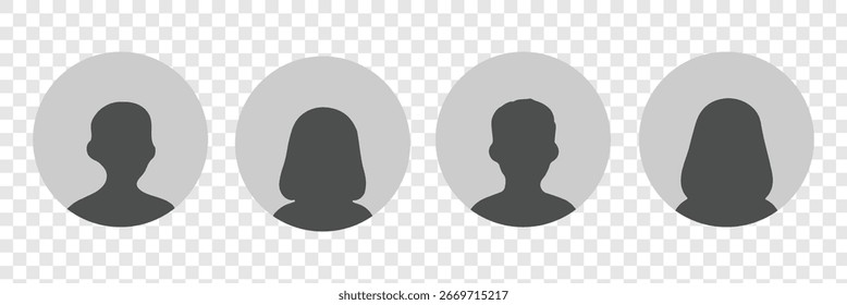 avatar profile icon set. Default anonymous user portrait vector illustration flat vector designs set. Default avatar profile icon. Gray placeholder. Man and woman avatar profile icon. EPS 10. 