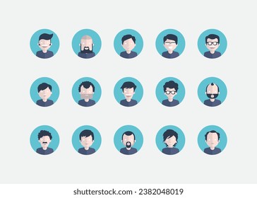 Avatar profile icon set with different hair and beard style