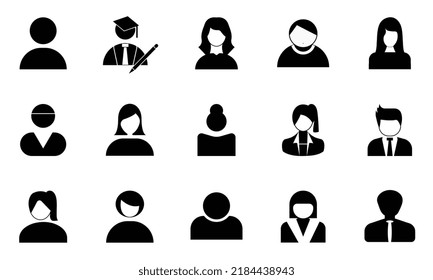 Avatar profile icon set including male and female .Avatar Icons. Granite Series. Simple glyph style icons set.
