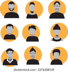 Avatar Profil Symbol-Set inklusive männlich und weiblich.