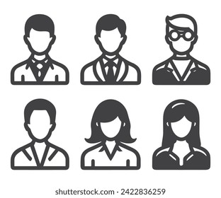 Avatar profile icon set including male and female .Avatar Icons. Granite Series. Simple glyph style icons set.