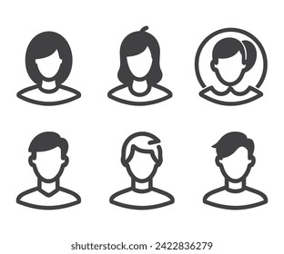 Avatar profile icon set including male and female .Avatar Icons. Granite Series. Simple glyph style icons set.