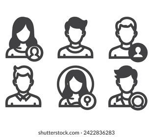 Avatar profile icon set including male and female .Avatar Icons. Granite Series. Simple glyph style icons set.