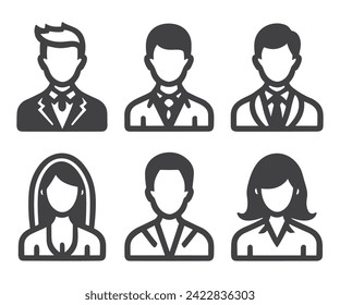 Avatar profile icon set including male and female .Avatar Icons. Granite Series. Simple glyph style icons set.