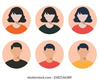 Avatar profile icon set including male and female.