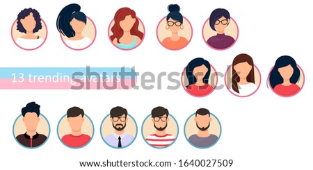 Avatar profile icon set including male and female.