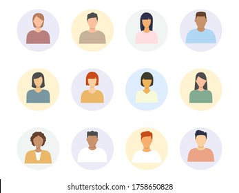 Avatar profile icon set. Young multicultural men and women portrait collection. Vector illustration isolated on white