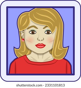 Avatar profile pic of woman with honey blonde hair, brown eyes and light olive skin. Latino, Hispanic or Mediterranean ethnicity. Vector illustration.