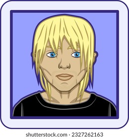 Avatar Profil pic des jungen Mannes mit glattem blonden Haar, blauen Augen und hellen Bart Stubble, mit einem ekligen Gegenkultur-Aussehen. Vektorgrafik.