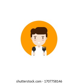 Avatar profile picture icon. Male hold spoon and fork. Food concept . Vector illustration.
