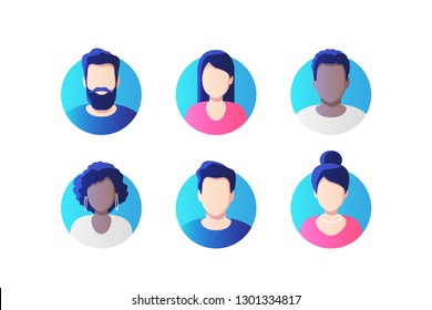 Avatar profile picture icon set including male and female. Vector illustration.