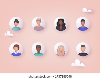 Avatar profile picture icon set including male and female. Cute cartoon modern simple design. 3D Web Vector Illustrations. 