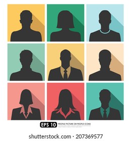 Avatar profile picture icon set including male, female & businesspeople on vintage color backgrounds