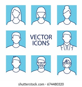 Avatar profile picture icon set including male and female 
