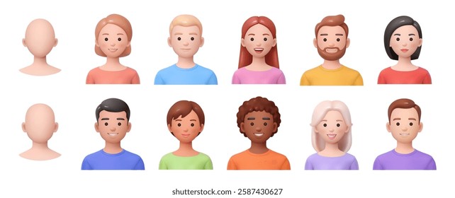 Avatar profile picture icons of men and women. Vector 3d style, isolated male and female character. Girls and boys with positive facial expression. Images for social media or personal accounts