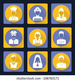 Avatar profile portraits flat icons set of waiter maid stewardess pilot isolated vector illustration heads