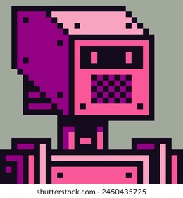 Avatar robot pixel character, 8-bit sky-fi cyborg cartoon vector icon, game user or web profile persons and people,  social net portrait, 80s, face, minimalistic vector illustration.