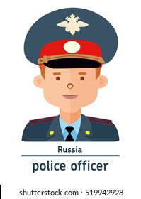 Avatar Russland Polizist auf weißem Hintergrund. Flaches Design.  Avatar für App