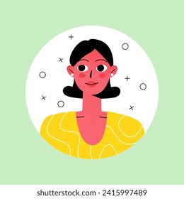 Avatar of satisfied person in the cartoon style. This image masterfully combines design elements to showcase the adorable nature of the girl's avatar and his satisfied emotion. Vector illustration.