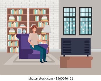Avatar of a seated man design, Boy male person people human social media and portrait theme Vector illustration