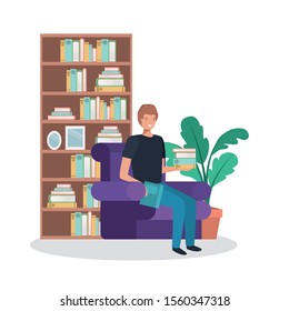 Avatar of a seated man design, Boy male person people human social media and portrait theme Vector illustration