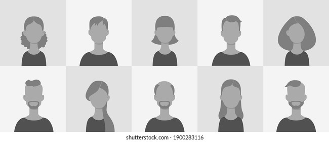 Avatar set. Collection of portraits of women and men in flat style. Vector illustration in gray tones.