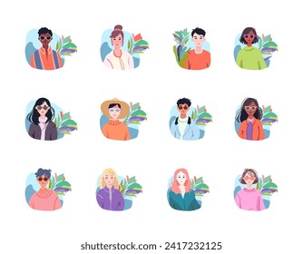 Avatar set. Cute anime characters. Retro style. Cartoon Vector illustration.