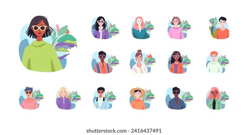 Avatar set. Cute characters Modern minimalist style. Cartoon Vector illustration.