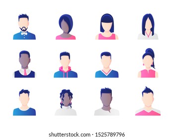 Juego de avatar. Grupo de gente trabajadora diversidad, diversos hombres de negocios y mujeres íconos de avatar. Imagen vectorial de personajes de diseño plano.